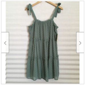Alter'd State Short Dress Tunic Top Sz XL Sage Tiered Tie Strap Flowy Lined NEW